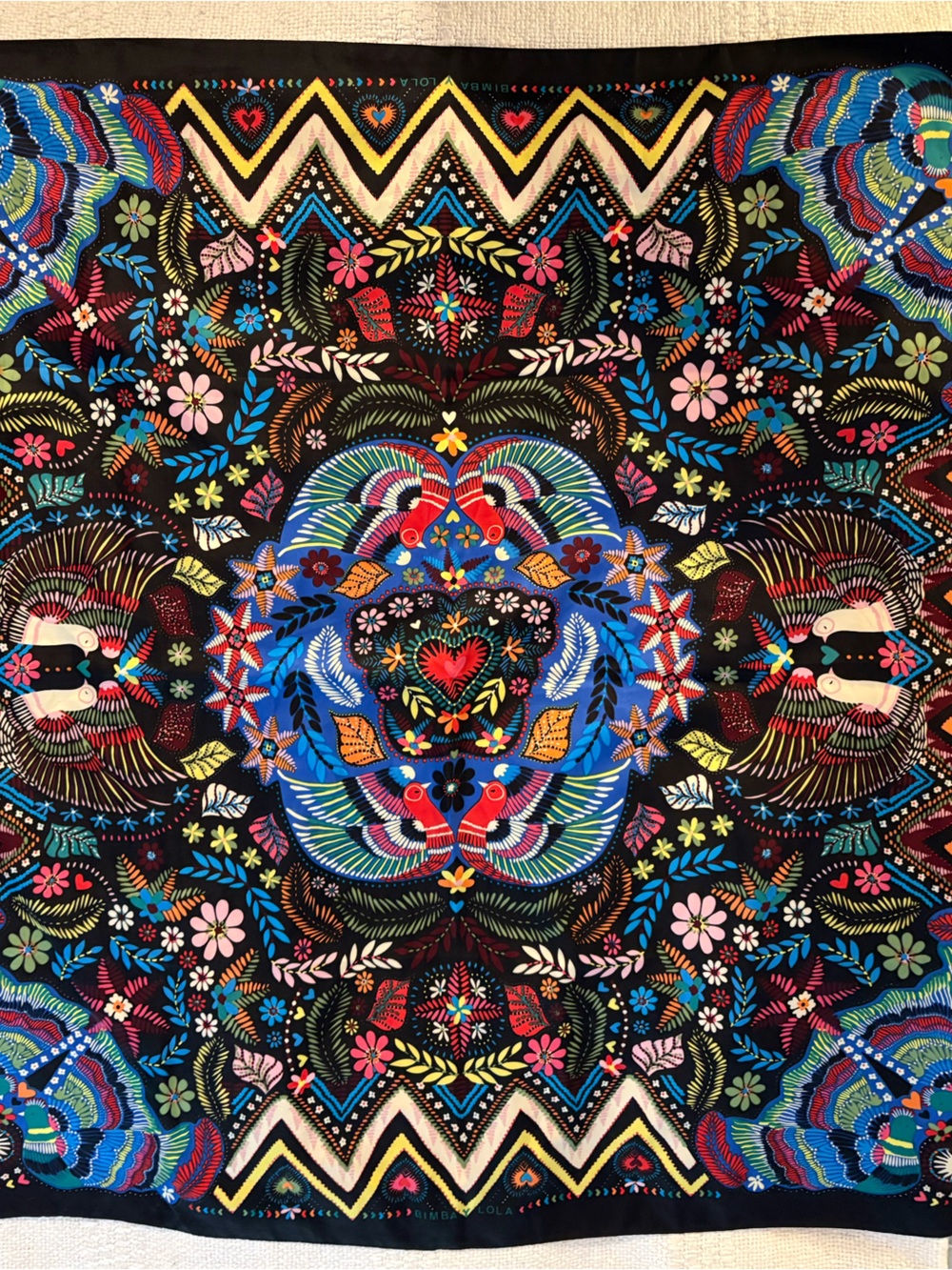 100% Silk Twill Vibrant Colorful Boho Folk Bright and Beautiful Scarf